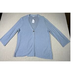 J. Jill NWT Womens Large Blue Linen Blend Long Sleeve Button Front Cardigan
